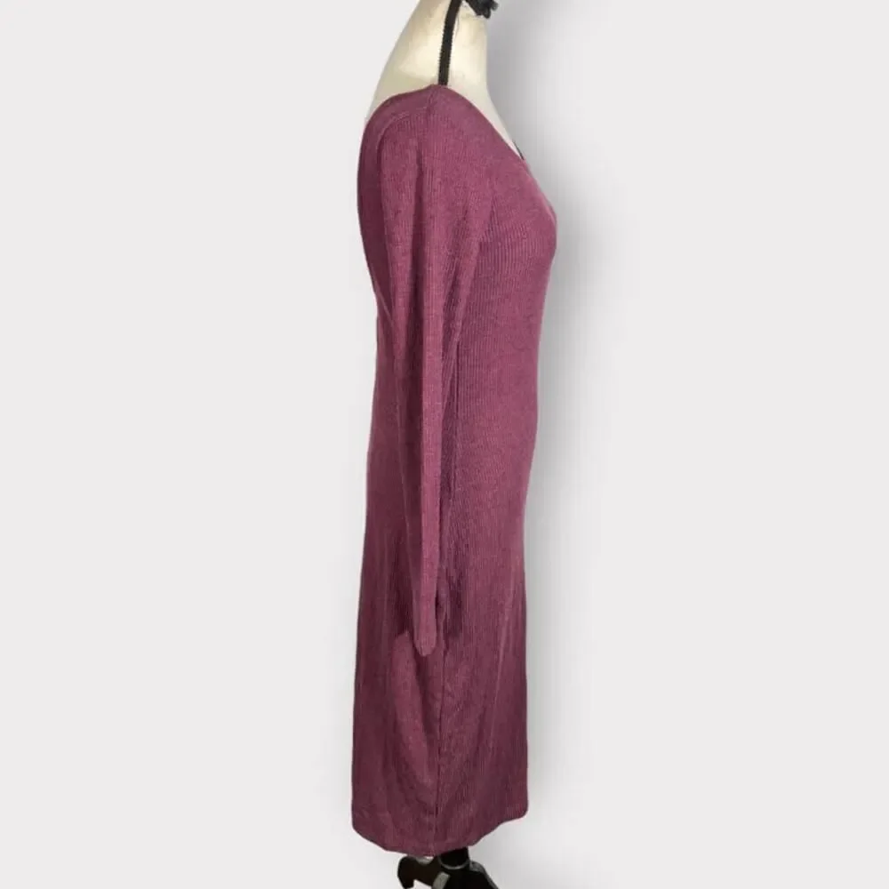 Chaser Purple Ribbed Long Sleeve Scoop Back Midi Dress Women's Size Small NWT